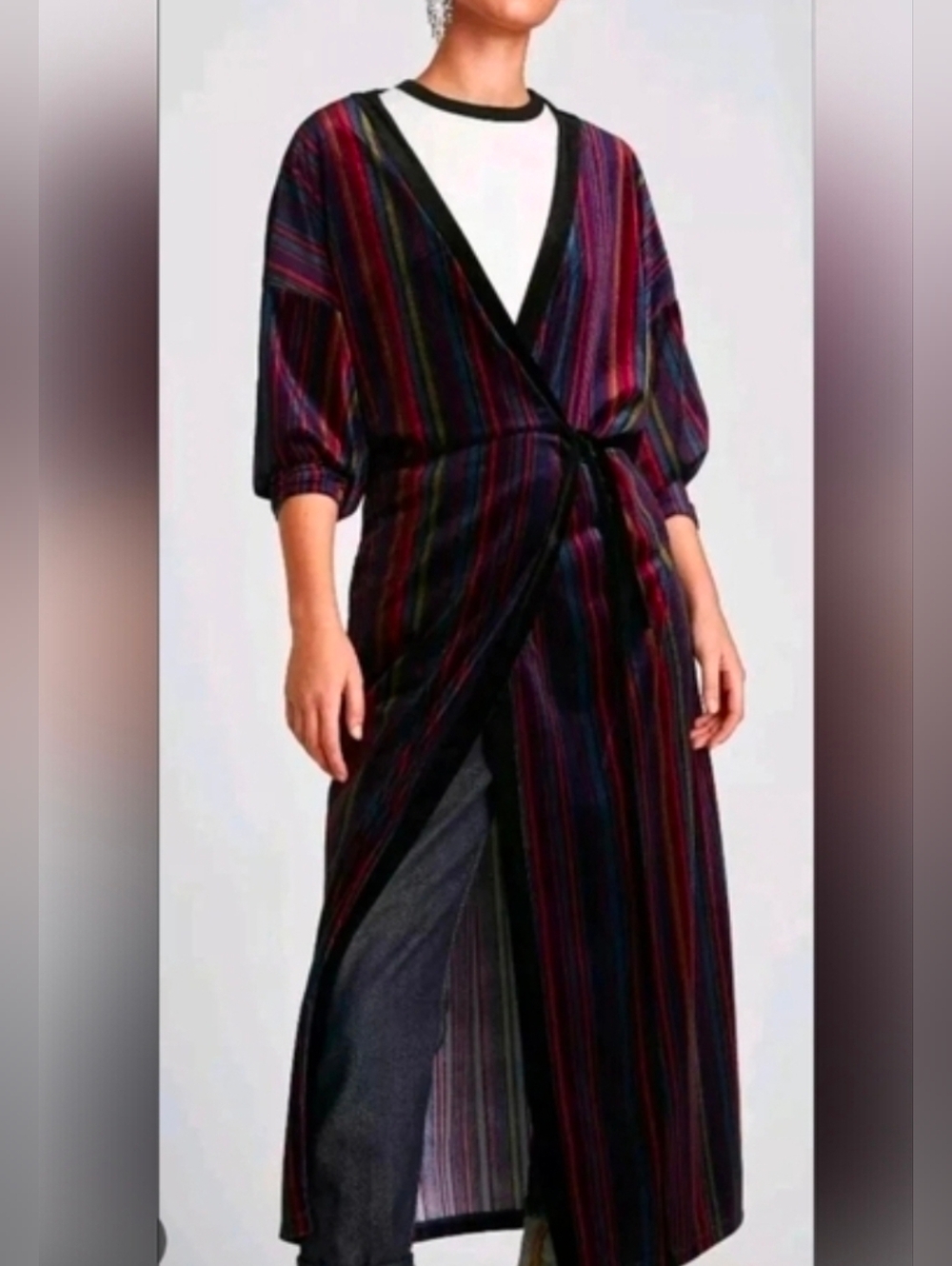 Zara  Striped Belted Kimono Multicolor Wrap Dress Size Small.
